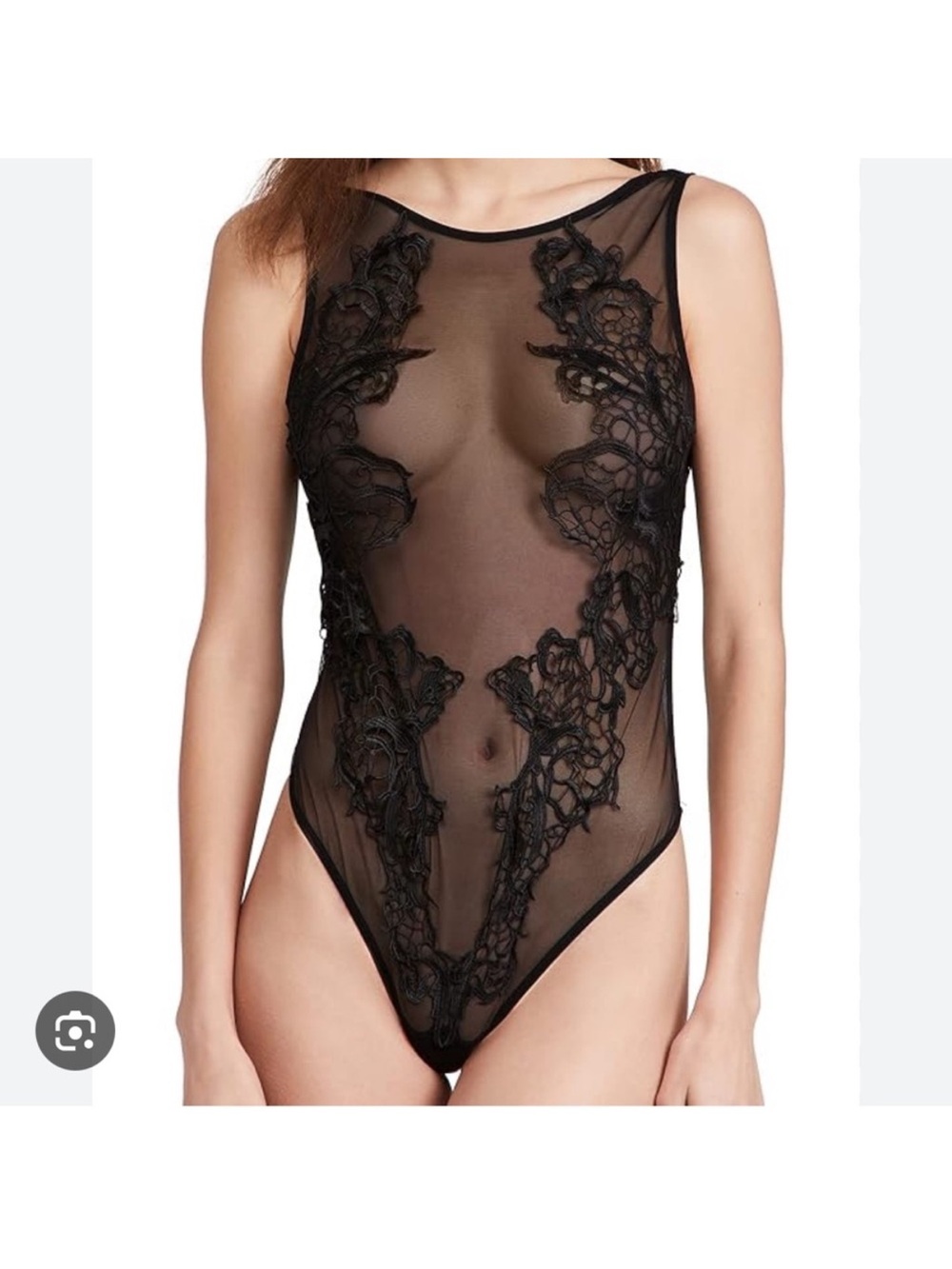 NWOT Bluebella Sheer Black Lace sheer Appliqué Bodysuit